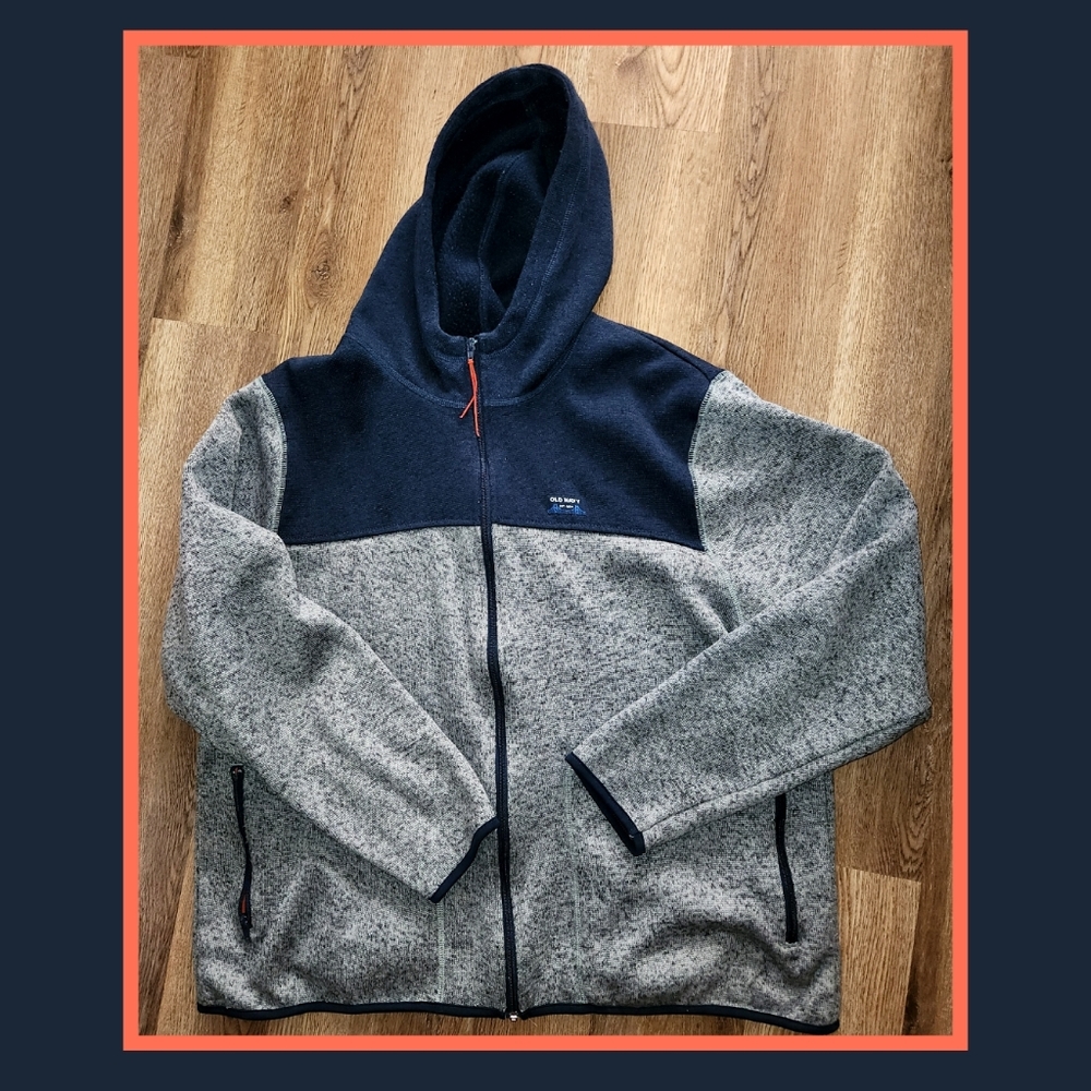 Mens Old Navy Marled Navy And Gray Sweater Jacket, Size XXL